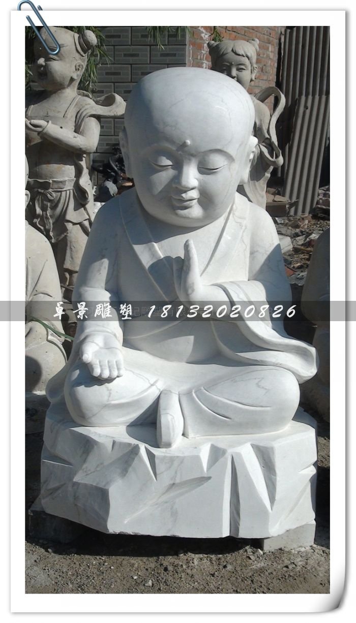 打坐小和尚石雕，大理石人物雕塑