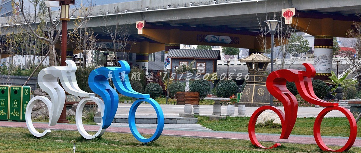 不銹鋼騎自行車雕塑，賽車雕塑