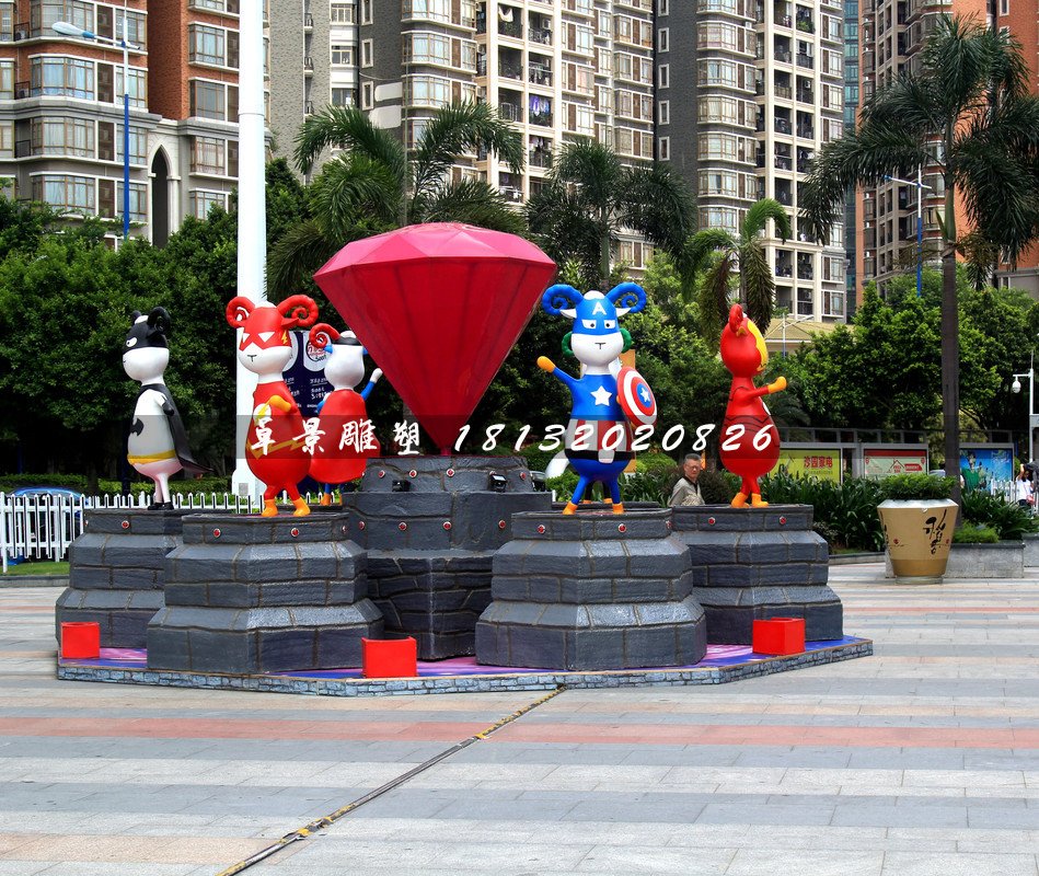 小區(qū)卡通雕塑，小區(qū)玻璃鋼人物雕塑 (2)