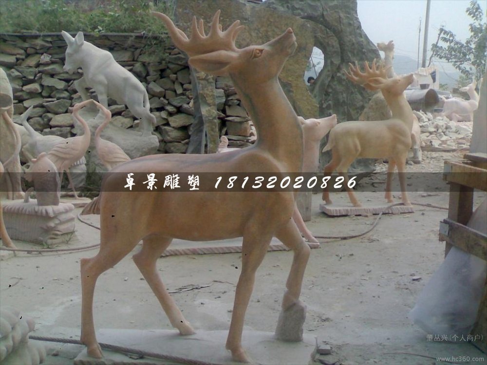 石頭鹿，石雕鹿雕塑，1.2米高石雕鹿