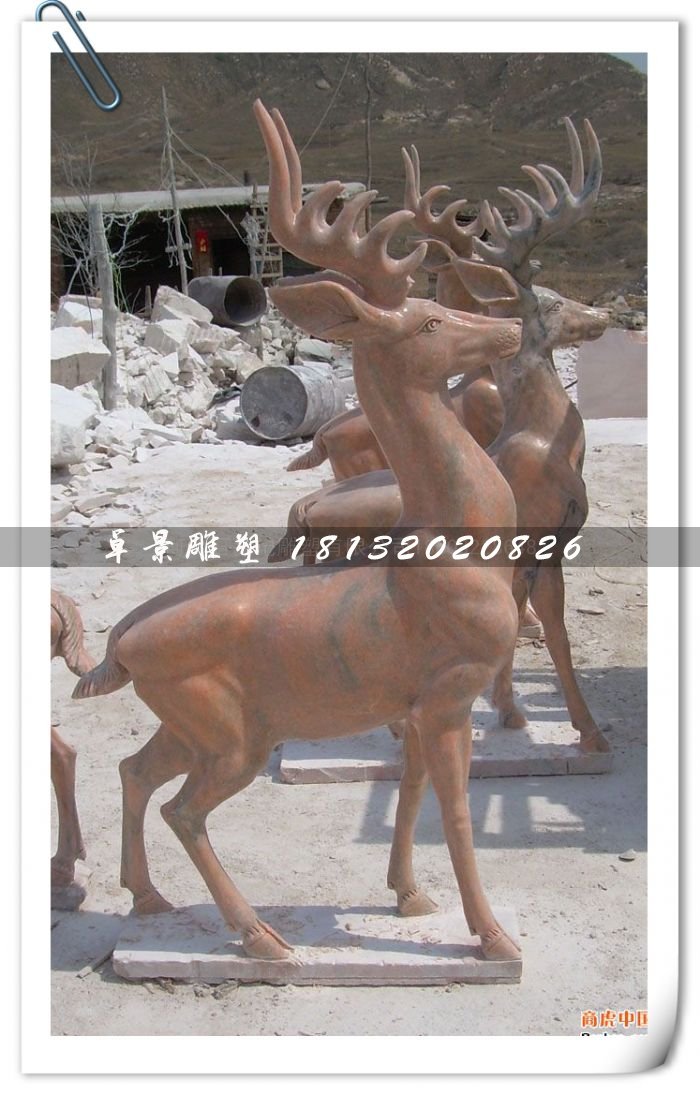石頭小鹿雕塑，小鹿石雕