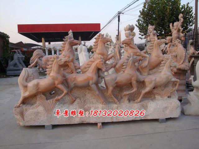 石雕奔馬，石頭奔馬雕塑，石雕飛馬雕塑