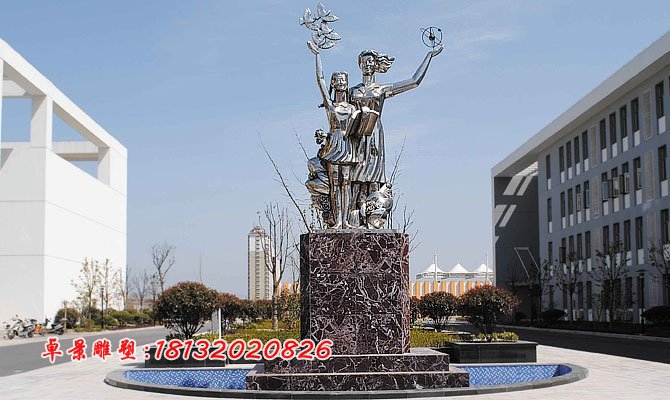 學(xué)校不銹鋼人物雕塑，教學(xué)樓前不銹鋼雕塑