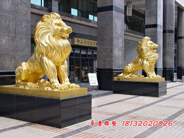 銅獅子雕塑，企業(yè)門口銅獅子雕塑