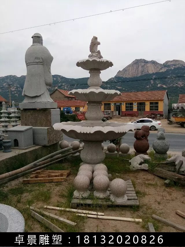 噴泉石雕，三層石噴泉