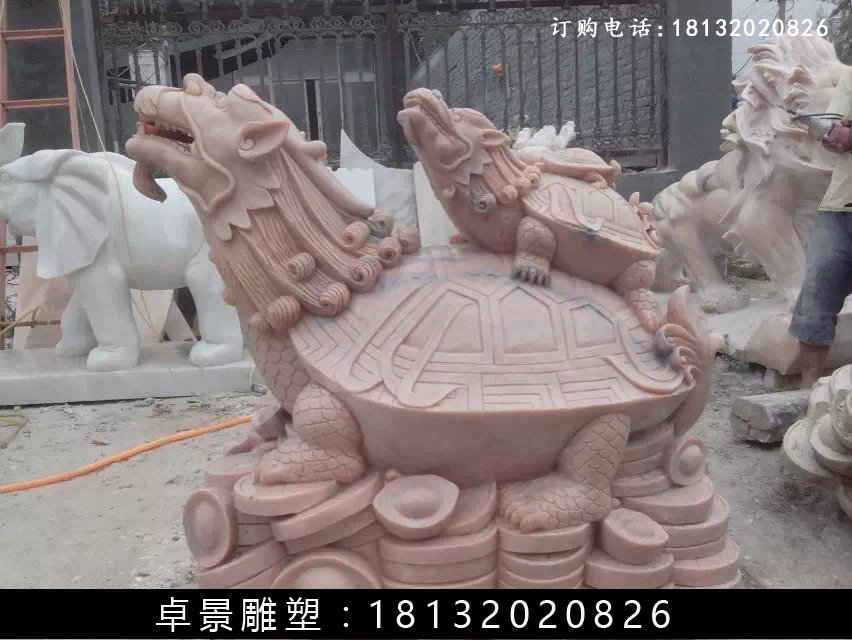 龍龜石雕，晚霞紅龍龜?shù)袼?(3)