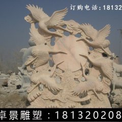 仙鶴石雕，晚霞紅仙鶴雕塑