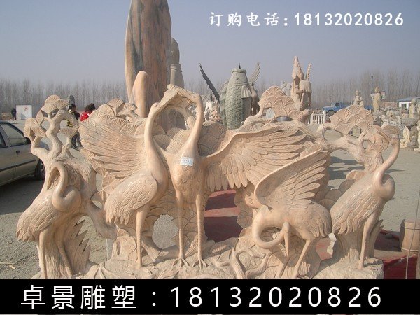 仙鶴石雕，晚霞紅仙鶴雕塑 (2)