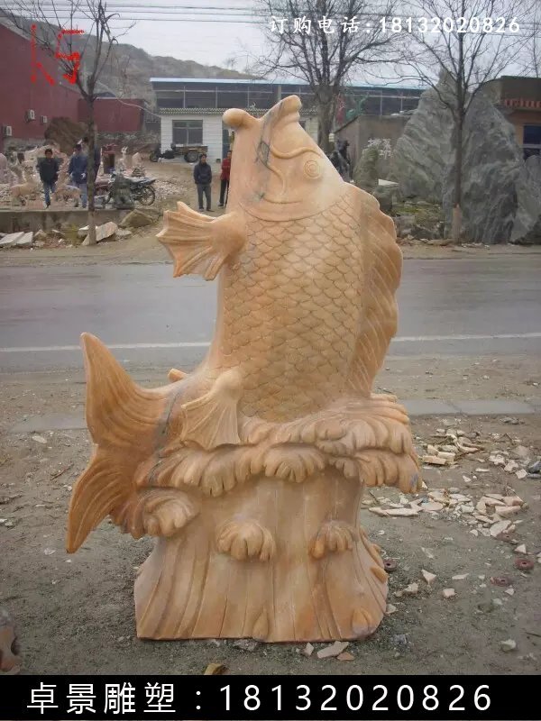 石雕魚，晚霞紅魚噴泉雕塑 (2)