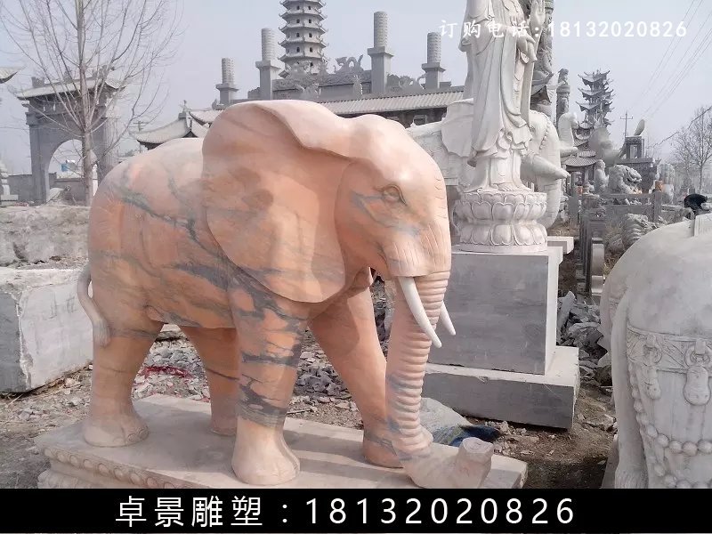 大象石雕，晚霞紅大象雕塑 (2)