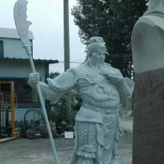 關(guān)公石雕，漢白玉關(guān)公持刀雕塑