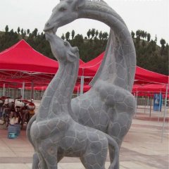 母子長頸鹿石雕，公園動(dòng)物石雕