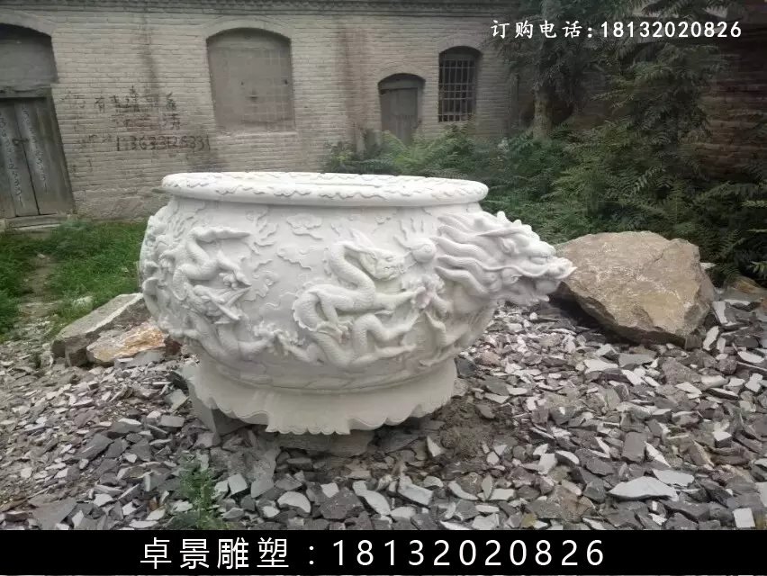 石水缸，漢白玉水缸雕塑 (1)