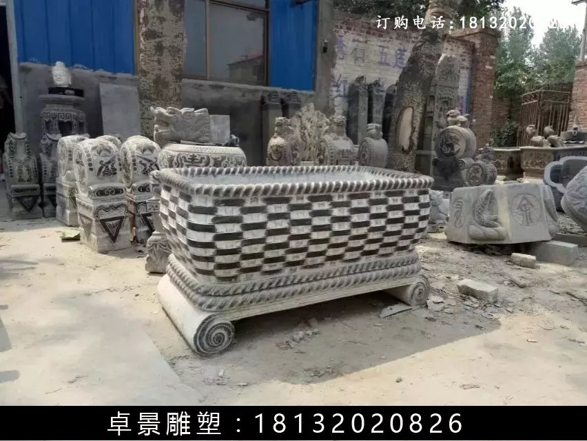 石水缸，漢白玉水缸雕塑 (2)