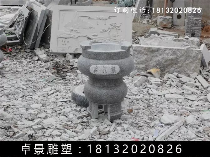 石圓鼎，石香爐雕塑 (1)