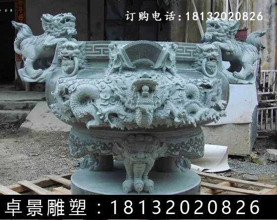 石圓鼎，石香爐雕塑 (3)