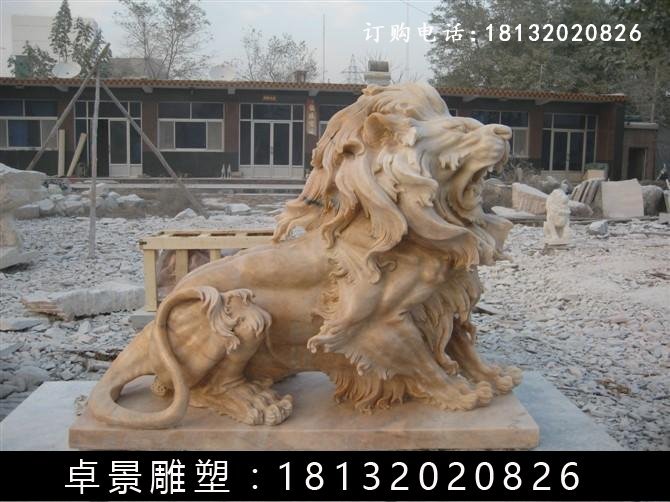 西洋獅石雕，晚霞紅西洋獅雕塑 (1)