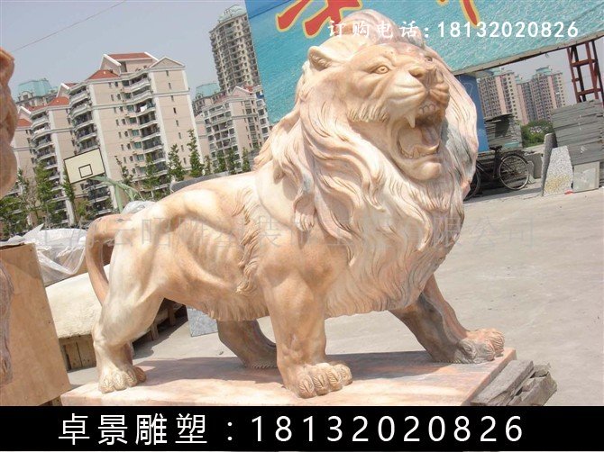 西洋獅石雕，晚霞紅西洋獅雕塑