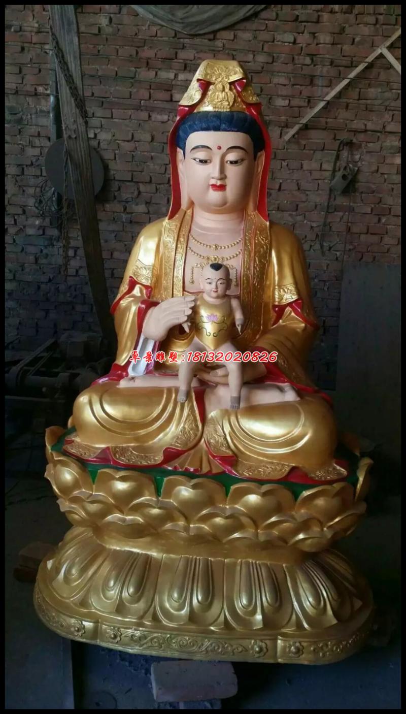 觀音送子銅雕，貼金銅觀音送子雕塑