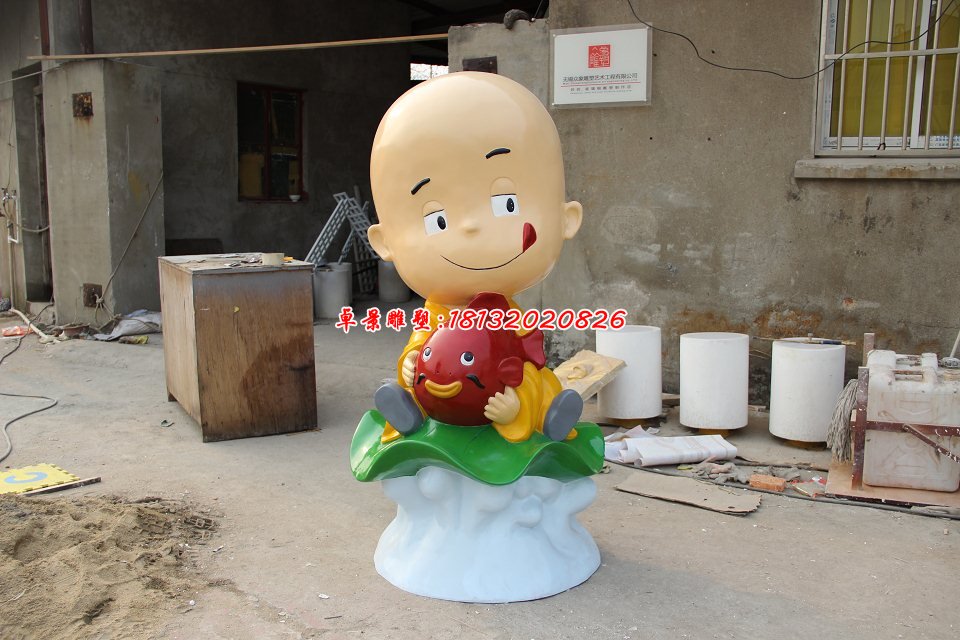 玻璃鋼小和尚雕塑，玻璃鋼人物雕塑