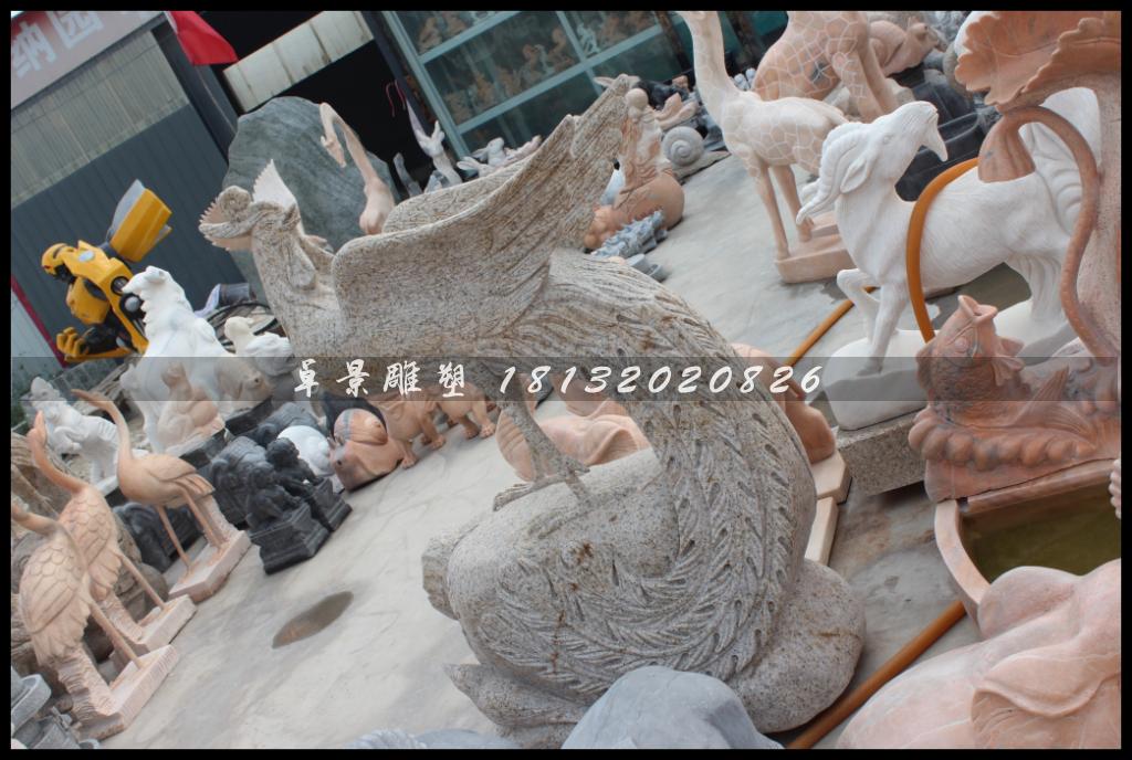 孔雀石雕，大理石孔雀雕塑