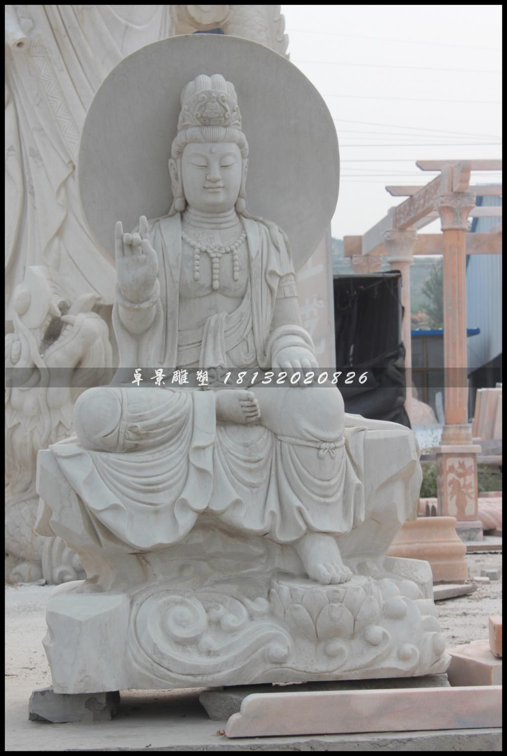 坐式觀音菩薩雕塑，漢白玉坐式觀音菩薩雕塑 (1)