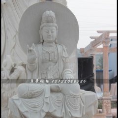坐式觀音菩薩雕塑，漢白玉坐式觀音菩薩雕塑