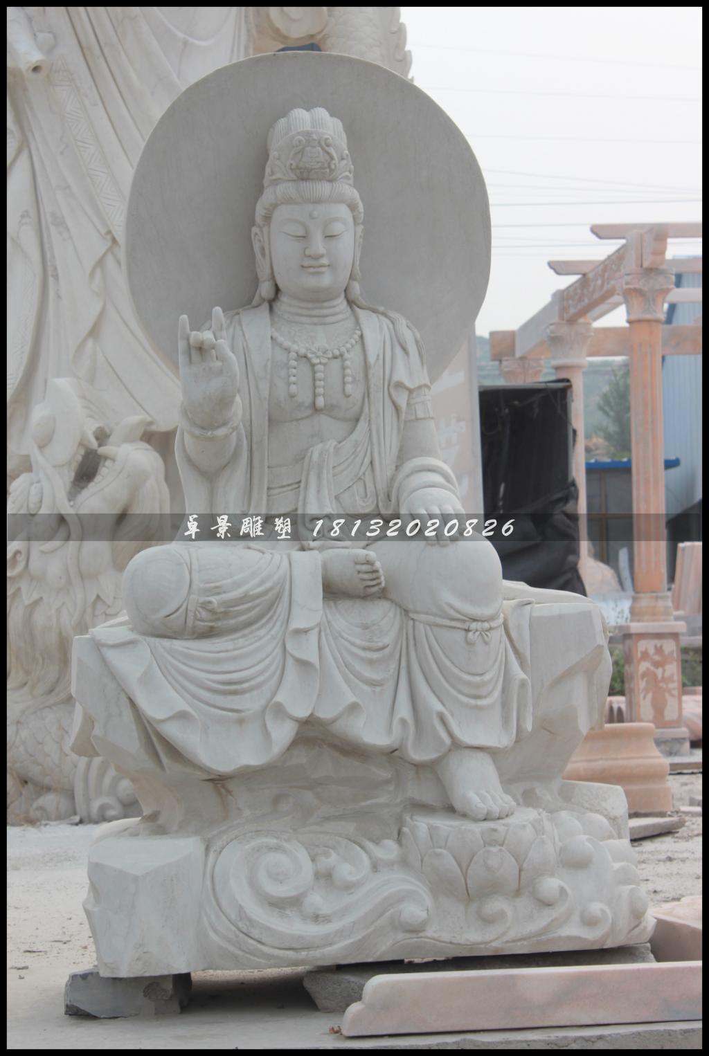 坐式觀音菩薩雕塑，漢白玉坐式觀音菩薩雕塑 (2)