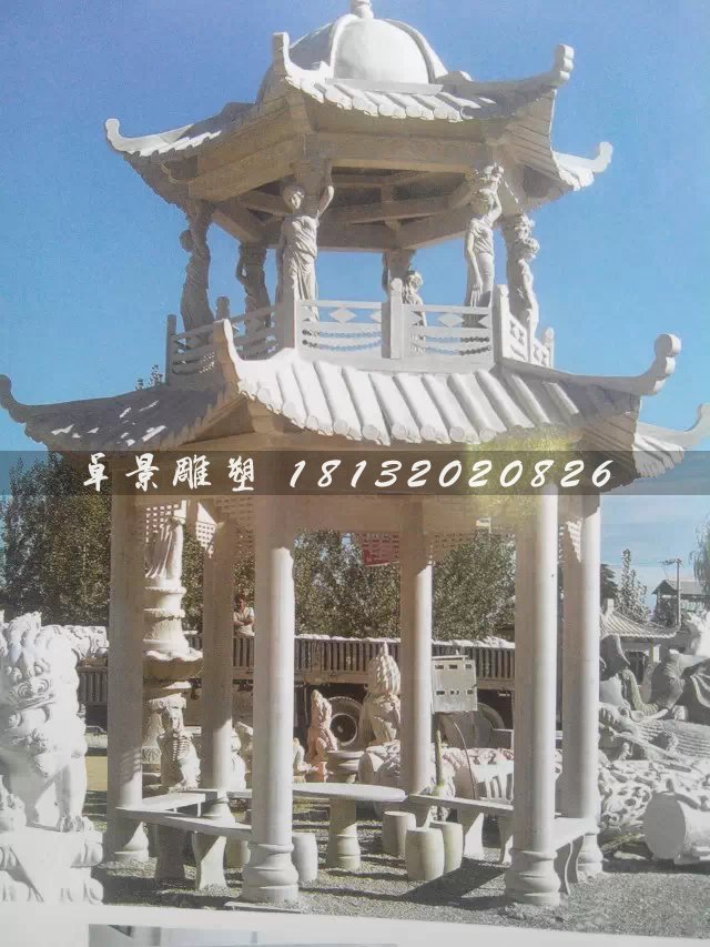 兩層亭子，六角石亭，石雕亭子