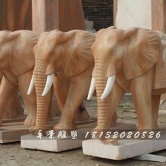 大象石雕，晚霞紅大象石雕，動(dòng)物石雕