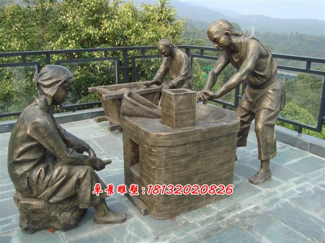 烘茶銅雕，廣場(chǎng)烘茶銅雕，廣場(chǎng)人物小品銅雕