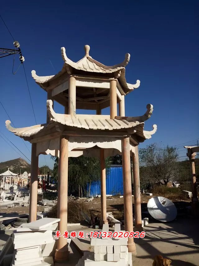 晚霞紅亭子，涼亭石雕