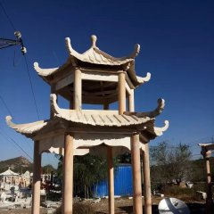 晚霞紅亭子，涼亭石雕