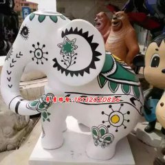 玻璃鋼大象雕塑，彩繪大象雕塑