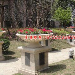 石雕花盆，公園景觀雕塑