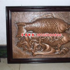 銅浮雕，雙魚銅浮雕