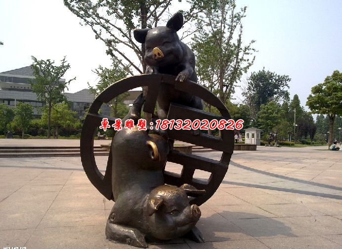 銅雕動物雕塑，銅豬雕塑，公園景觀銅雕