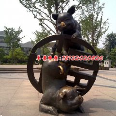 銅雕動物雕塑，銅豬雕塑，公園景觀銅雕