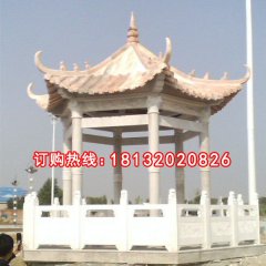 石雕亭子，晚霞紅石涼亭