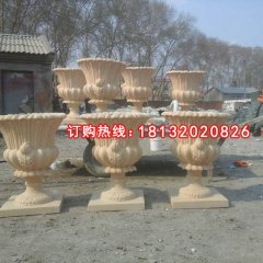 石雕花缽，砂巖花盆雕塑