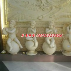 小天使石雕，漢白玉西方小孩雕塑