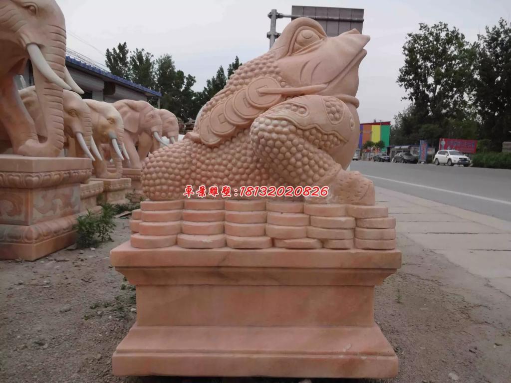 金蟾石雕，晚霞紅金蟾雕塑 (2)