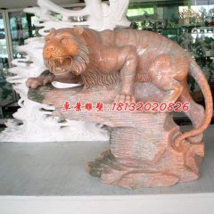老虎石雕，晚霞紅動(dòng)物石雕