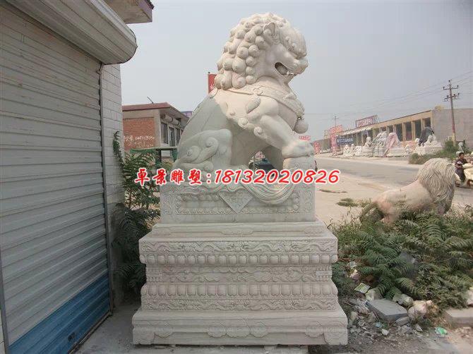 石雕北京獅，踩球石獅子雕塑 (1)