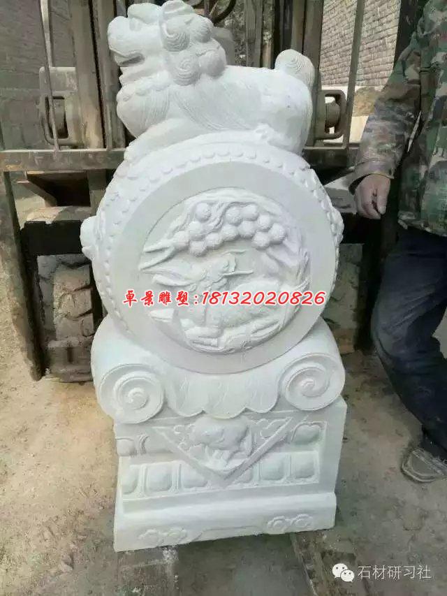 抱鼓石雕塑，漢白玉門墩雕塑 (1)
