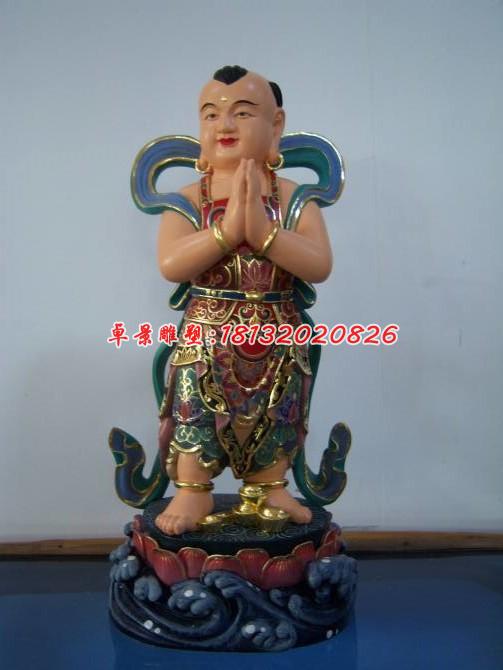 玻璃鋼善財(cái)童子雕塑，彩繪神仙雕塑 (2)