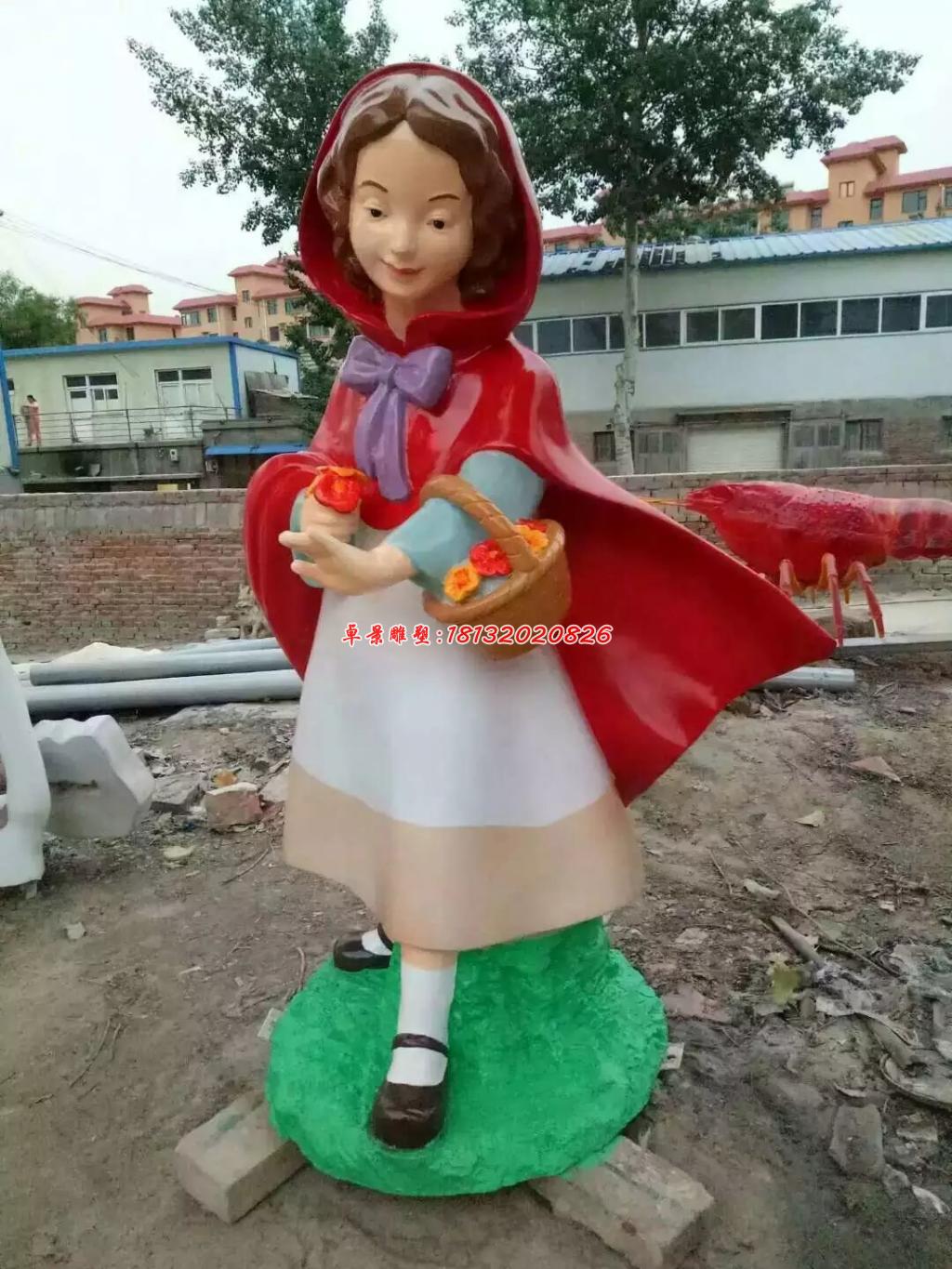 玻璃鋼小紅與大灰狼雕塑，卡通人物雕塑 (3)