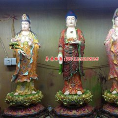 西方三圣雕塑，玻璃鋼彩繪佛像雕塑
