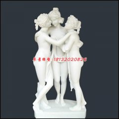 母女三石雕，漢白玉人物石雕