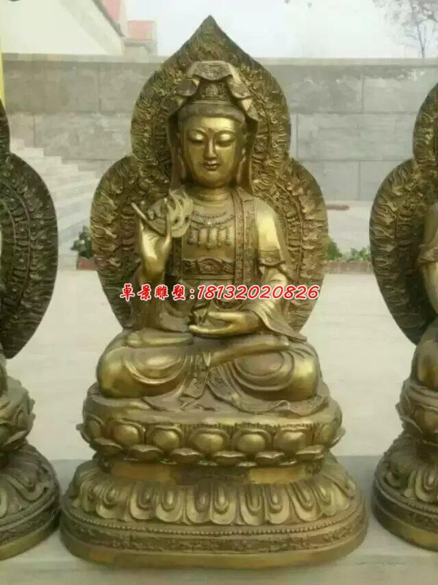 西方三圣銅雕，坐式佛像雕塑 (3)